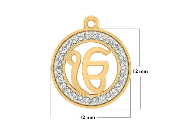 Ik onkar 12mm charm in hallmarked Gold with round brilliant diamonds